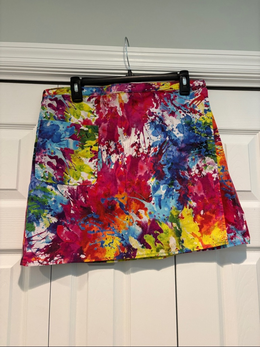 Vibrant Multicolor Paint-Print Mini Wrap Skirt